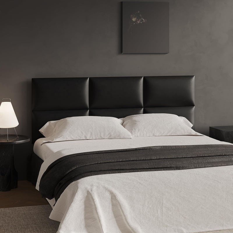 MAQQL Black Stick-On Wall Mounted Headboard - 9-Piece Bed Backboard for Queen Size Beds, 24 x 12 Inches Each, Easy-to-Install Decorative Sound-Proofing Bed Headboard Queen - Image 1