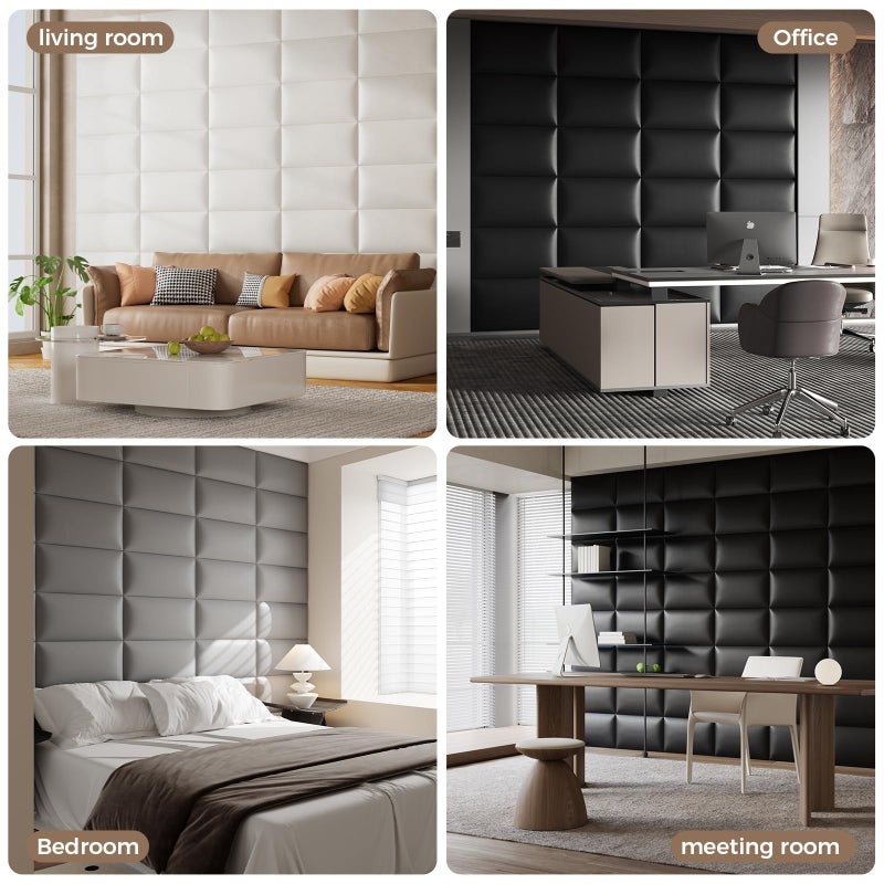 MAQQL Black Stick-On Wall Mounted Headboard - 9-Piece Bed Backboard for Queen Size Beds, 24 x 12 Inches Each, Easy-to-Install Decorative Sound-Proofing Bed Headboard Queen - Image 4