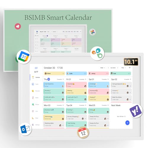 BSIMB 101 Inch Digital Calendar Chore Chart Meal Planner Rewards System Photo Display Smart Electronic Calendar Touchscreen Interactive Display for Family Schedules Seamless Scheduling White - Image 1