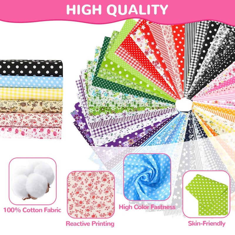 Ainiv 7pcs 100% Cotton Quilting Fabric Bundles, 19.68"x19.68" Fabric Bundles Squares, Floral Precut Squares Patchwork for Quilting, Sewing, DIY Crafts, Mask, Pink - Image 3