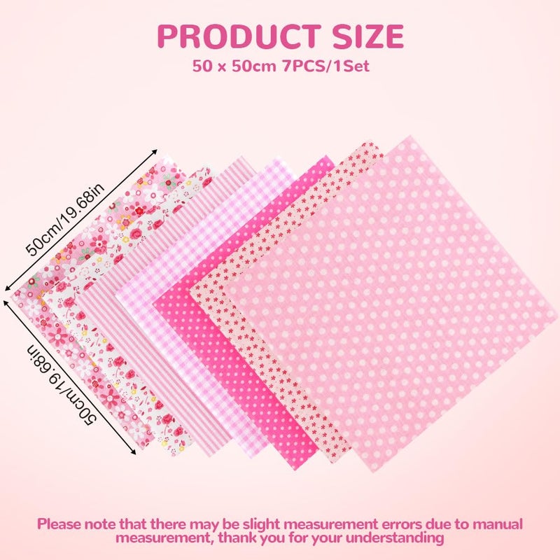 Ainiv 7pcs 100% Cotton Quilting Fabric Bundles, 19.68"x19.68" Fabric Bundles Squares, Floral Precut Squares Patchwork for Quilting, Sewing, DIY Crafts, Mask, Pink - Image 2