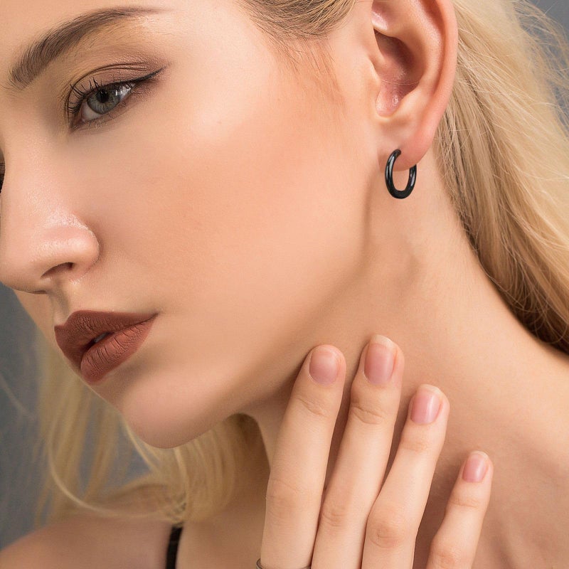 SUBANG 12 Pairs Stainless Steel Hoop Earrings for Men Hypoallergenic Earring Unisex Earring Black Silver Hoop Earrings for Women Men - Image 5