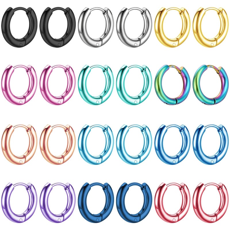 SUBANG 12 Pairs Stainless Steel Hoop Earrings for Men Hypoallergenic Earring Unisex Earring Black Silver Hoop Earrings for Women Men - Image 1