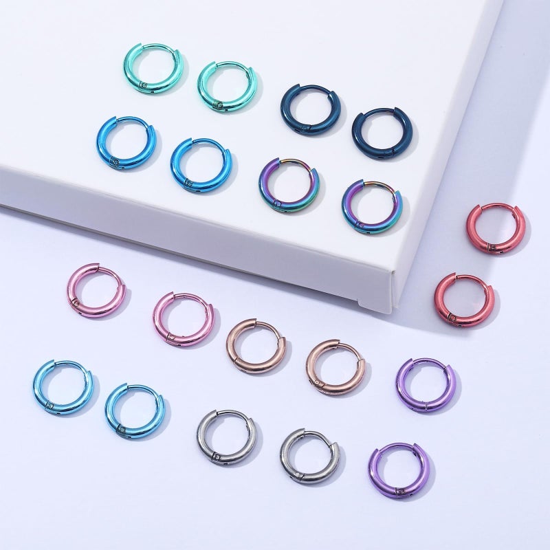 SUBANG 12 Pairs Stainless Steel Hoop Earrings for Men Hypoallergenic Earring Unisex Earring Black Silver Hoop Earrings for Women Men - Image 4