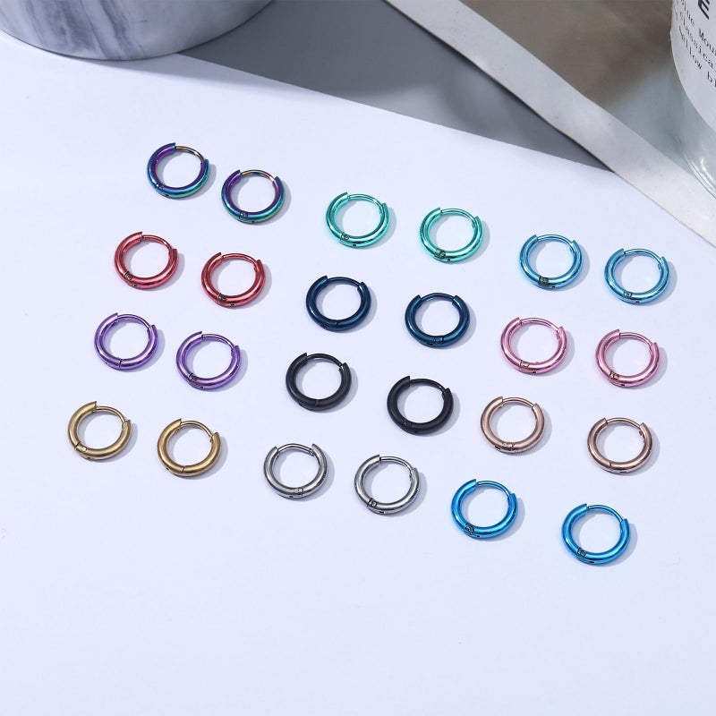 SUBANG 12 Pairs Stainless Steel Hoop Earrings for Men Hypoallergenic Earring Unisex Earring Black Silver Hoop Earrings for Women Men - Image 3