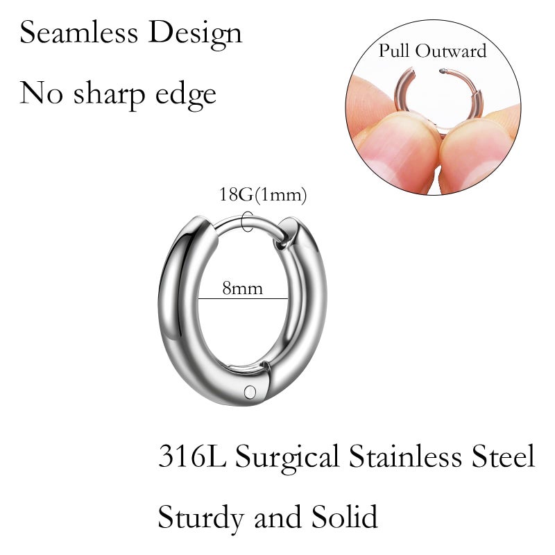 SUBANG 12 Pairs Stainless Steel Hoop Earrings for Men Hypoallergenic Earring Unisex Earring Black Silver Hoop Earrings for Women Men - Image 2