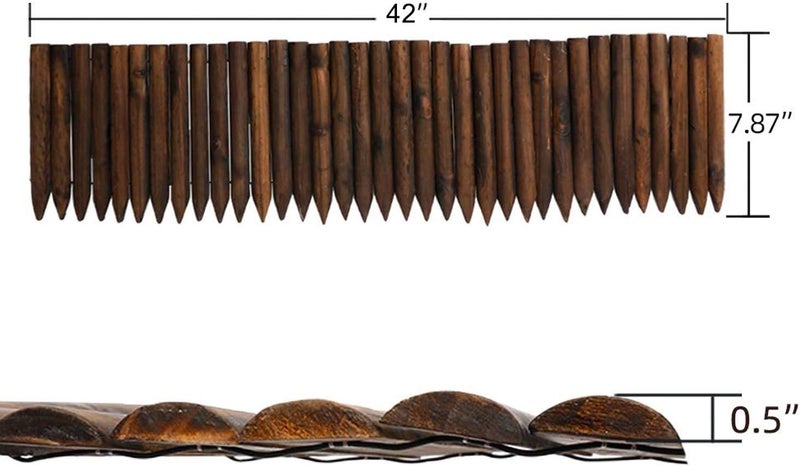 WORTH Garden Wooden Short Fence Burnt Wood Finish Outdoor Landscape Edging Flexible Decorative Border - Tree Fence - Spring Garden & Yard Maintenance - 7.9'' H x 42'' L - K619A05 - Image 2