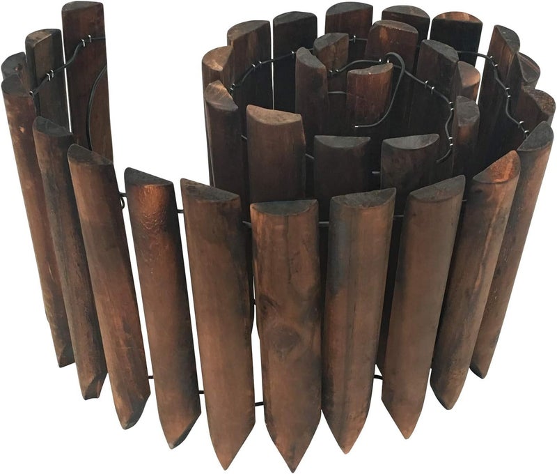 WORTH Garden Wooden Short Fence Burnt Wood Finish Outdoor Landscape Edging Flexible Decorative Border - Tree Fence - Spring Garden & Yard Maintenance - 7.9'' H x 42'' L - K619A05 - Image 1