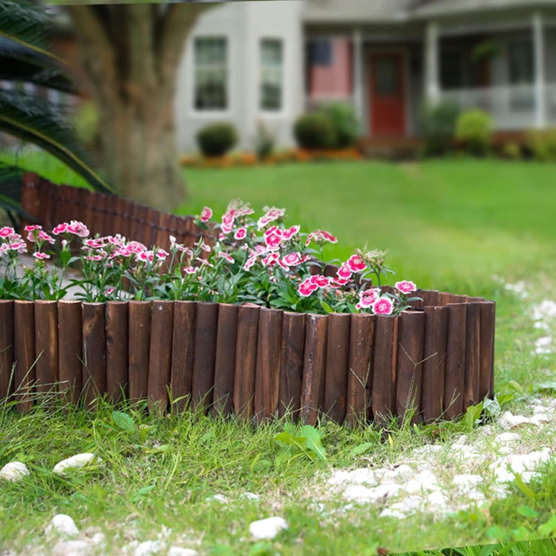 WORTH Garden Wooden Short Fence Burnt Wood Finish Outdoor Landscape Edging Flexible Decorative Border - Tree Fence - Spring Garden & Yard Maintenance - 7.9'' H x 42'' L - K619A05 - Image 5