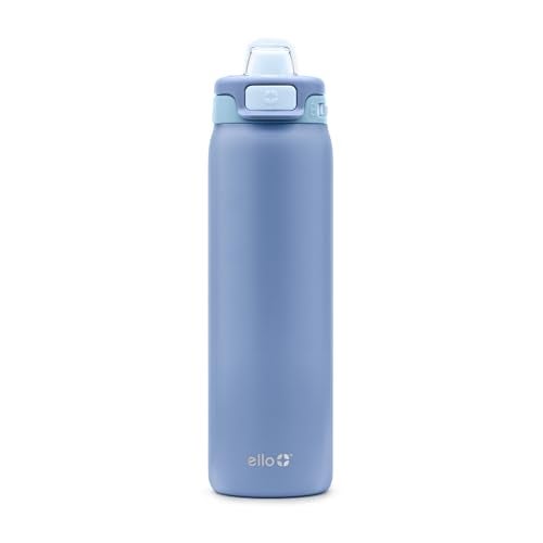 Ello Pop & Fill 22oz Stainless Steel Water Bottle with Quick Fill Technology, Double Walled and Vacuum Insulated Metal, Leak Proof Locking Lid, Sip and Chug, Reusable, BPA Free, Raincloud - Image 1