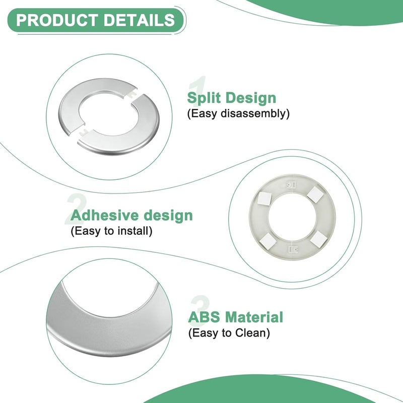 M METERXITY 2-Pack Wall Split Flange, for 3 Inch/76mm OD Pipe ABS Escutcheon Plate Round Self-Adhesive Plumbing Cover Plates for Water Pipe/Faucet [Silver Tone] - Image 2
