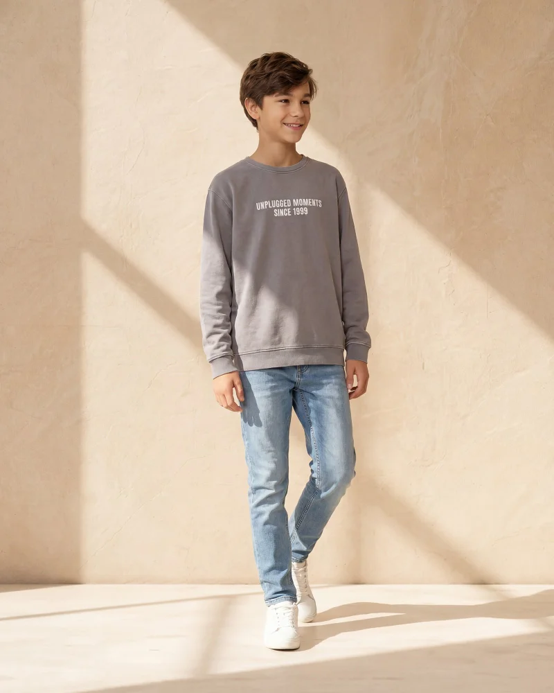 ردتاغ Senior Boys Grey Plain Sweatshirt