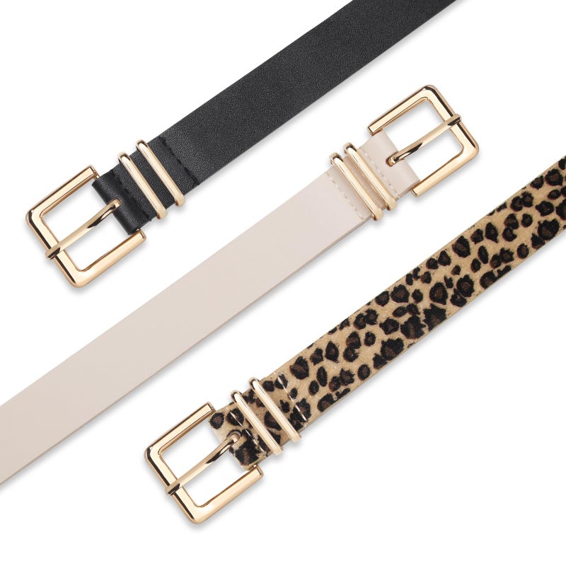 UnFader Pack 3 Women Belts for Jeans Pants, Fashion Gold Buckle Leather Belts - Image 2