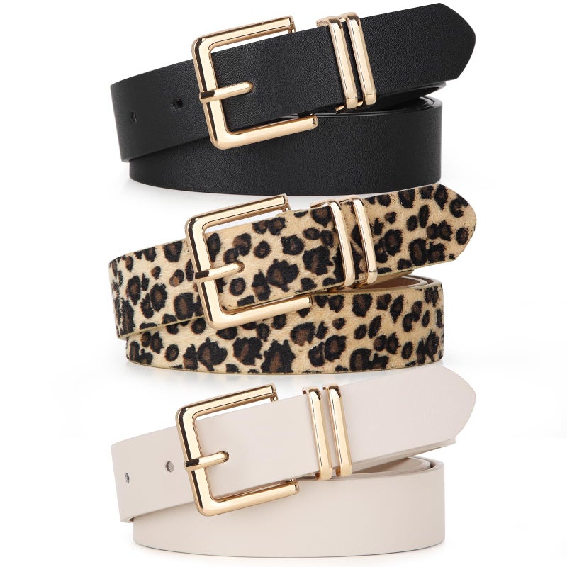 UnFader Pack 3 Women Belts for Jeans Pants, Fashion Gold Buckle Leather Belts - Image 1