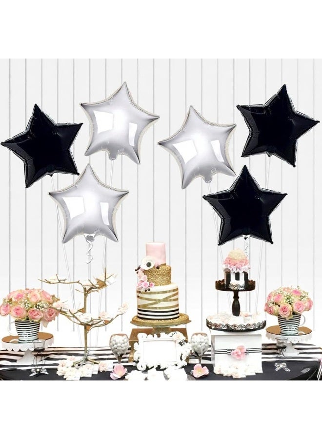 Black and Silver Star Shaped Balloons – 18 Inch, Pack of 6 | Perfect for New Year's Eve, Graduation Parties | Black and Silver Star Balloons for Class of 2024 Party Decoration - Image 2