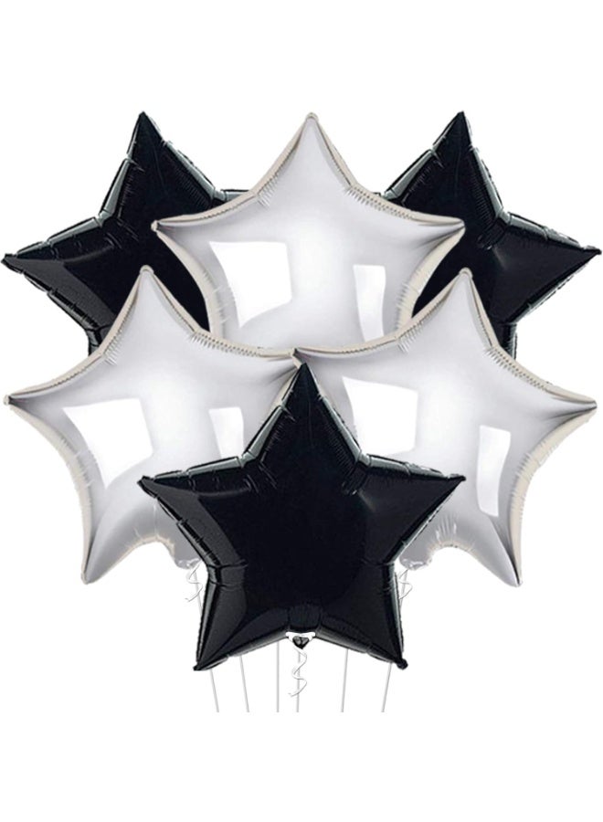 Black and Silver Star Shaped Balloons – 18 Inch, Pack of 6 | Perfect for New Year's Eve, Graduation Parties | Black and Silver Star Balloons for Class of 2024 Party Decoration - Image 1
