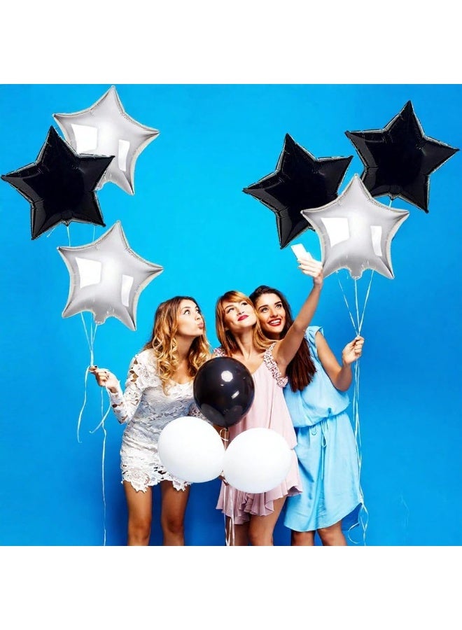 Black and Silver Star Shaped Balloons – 18 Inch, Pack of 6 | Perfect for New Year's Eve, Graduation Parties | Black and Silver Star Balloons for Class of 2024 Party Decoration - Image 3