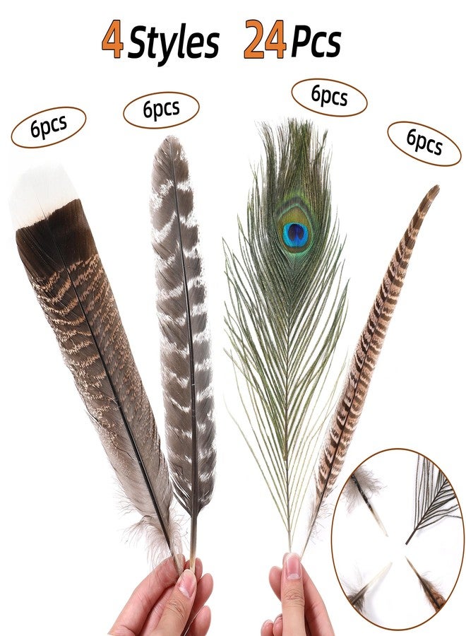 Ballinger Natural Pheasant Craft Feathers - 4 Styles 24pcs Assorted Large Feathers Bulk, Peacock Feathers, Pheasant Feathers, Turkey Feathers for Crafting Vase Hat Wedding Autumn Party Decoration - Image 4