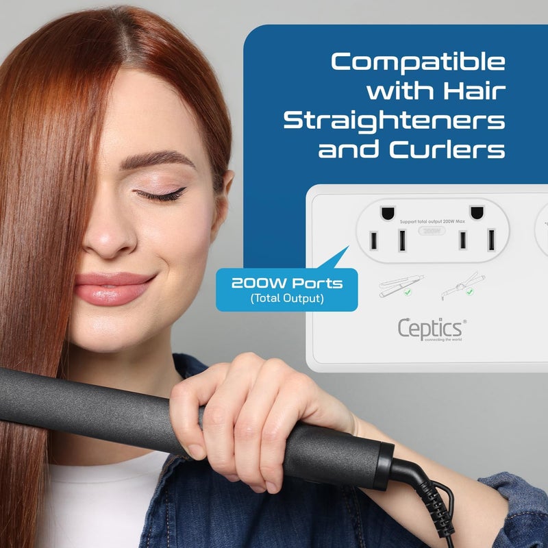 Ceptics 2000W Travel Voltage Converter for Hair Dryer & 200W Convert 220V to 110V for Curling Iron, Straightener, Chargers, Step Down World Power 4 USB Charging QC 3.0 SWadApt Type A, B, C, E/F, G, I - Image 5