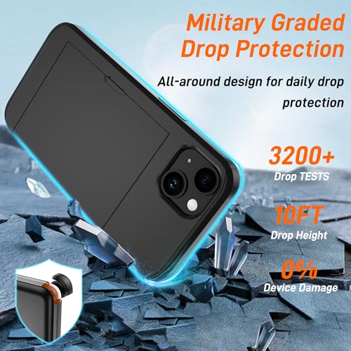 Pilaru for iPhone 14 Case with Card Holder【2 Pcs HD Screen Protector】 i Phone 14 Case Slim Heavy Duty Dual Layer Shockproof Design【Hidden Card Slot 】 Wallet Case for iPhone 14 Phone Case -Black - Image 4