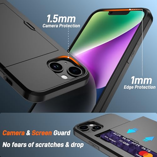 Pilaru for iPhone 14 Case with Card Holder【2 Pcs HD Screen Protector】 i Phone 14 Case Slim Heavy Duty Dual Layer Shockproof Design【Hidden Card Slot 】 Wallet Case for iPhone 14 Phone Case -Black - Image 5