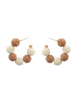 NIBEMINENT New Raffia Earrings European And American Women's Fashion Spherical Woven Color Matching C- Shaped Jewelry 