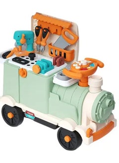 Generic New retro small train toys set multifunctional play house baby electric kitchen train children's toy car can sit people  - Image 1