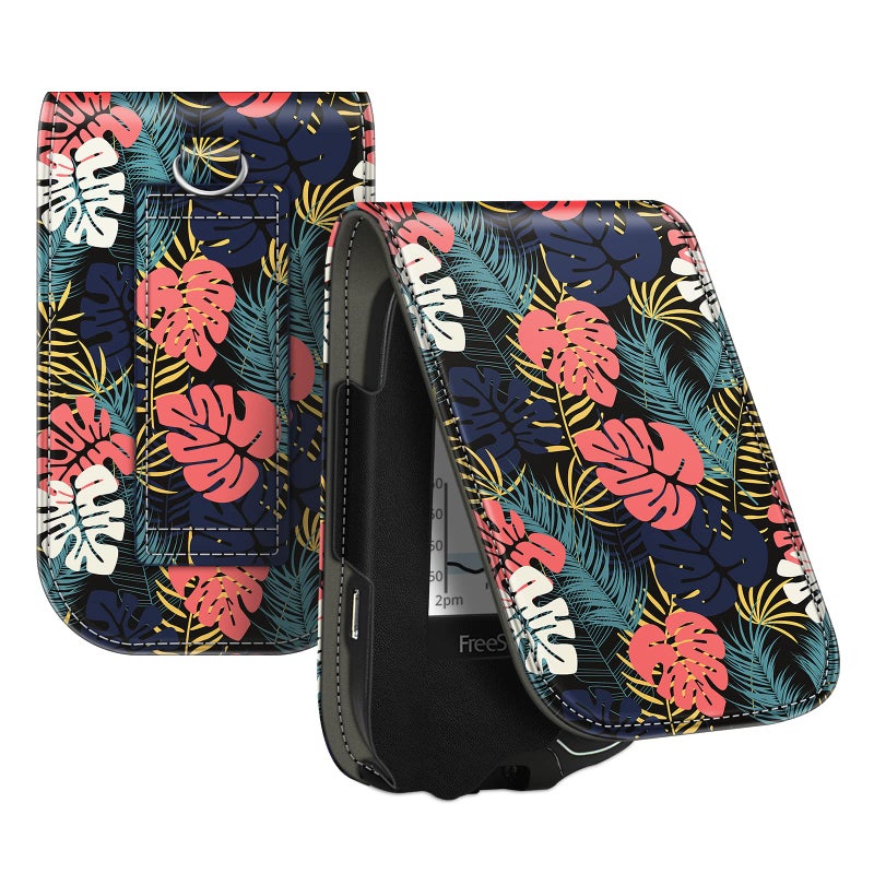 PU Leather Protective Case for Freestyle Libre 3 2 Libre Reader Lightweight Shockproof Diabetic Storage Carrying Case with Carabiner Clip and Handle Leaves
