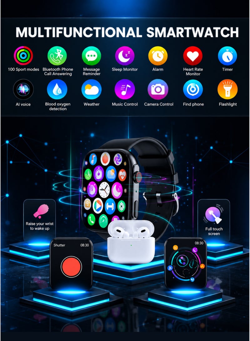 Wisme WS-83 Max Smart Watch 7+2 Gift Pack with Wireless Earbuds, Bluetooth Calling, 1 Metal Strap & 6 Silicone Straps, HD Touch Display, Health & Fitness Monitor, Heart Rate & Blood Oxygen Tracker, Multi Sports Modes, Smart Notifications, Compatible with Android & iPhone – Black - Image 5