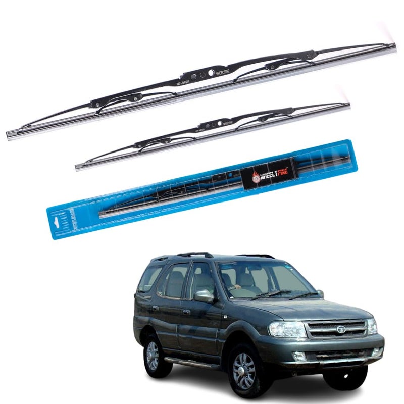 Wheelyfine Car Wiper Blades | Metal Frame | Water Repellent Windshield Wipers | Blade Refills (Tata Safari 207 (2005-2012) Dr 24"/Pa 20") - Image 1