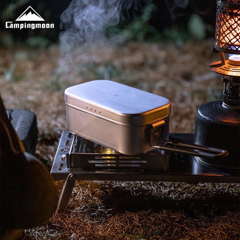 camping moon Campingmoon Camping Mess Tins Camp Mess Kit Pressure Relief Aluminum Canteen Lunch Box with Folding Handle(650ml) for Hiking Outdoor Survival - Image 2