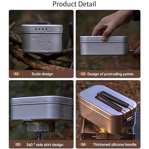 camping moon Campingmoon Camping Mess Tins Camp Mess Kit Pressure Relief Aluminum Canteen Lunch Box with Folding Handle(650ml) for Hiking Outdoor Survival - Image 5