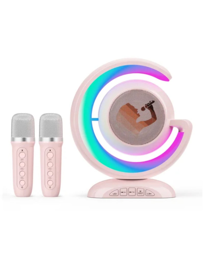DIGI CORE Karaoke Machine Portable Speaker Bluetooth Karaoke Speaker With Two Wireless Mic For Kids And Adults Wireless Speaker For Indoor And Outdoor Party And Birthday Bluetooth Speaker Pink