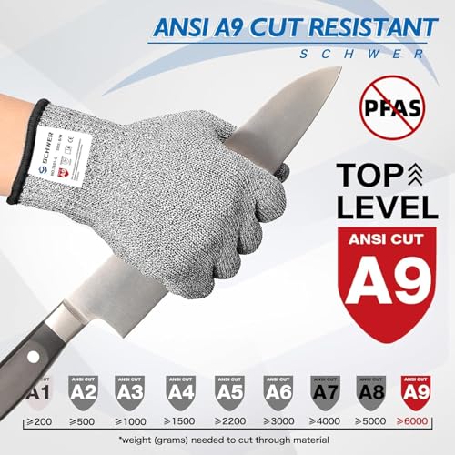 Schwer قفازات شفير SlicePro ANSI A9 المقاومة للقطع، قفاز قطع موثوق من الدرجة الغذائية، قفازات ماندولين لقطع اللحم في المطبخ، فتح المحار، معالجة فيليه السمك، خالية من PFAS، PR1501-G، XL - Image 3