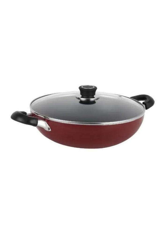 AKDC ROYALFORD Wok Pan with Glass Lid 22cm x 7cm, 3 Layer Non-Stick Coating - Image 1