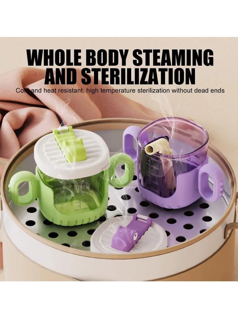 Gonice Straw Cup, Microwave Heatable with Scale, 300ML Training Toddler Water Cup, Straw Cup with Straw and Handle, with Spill-Proof Silicone Drinking Hole, Leak-proof and BPA-Free (Green) - Image 3