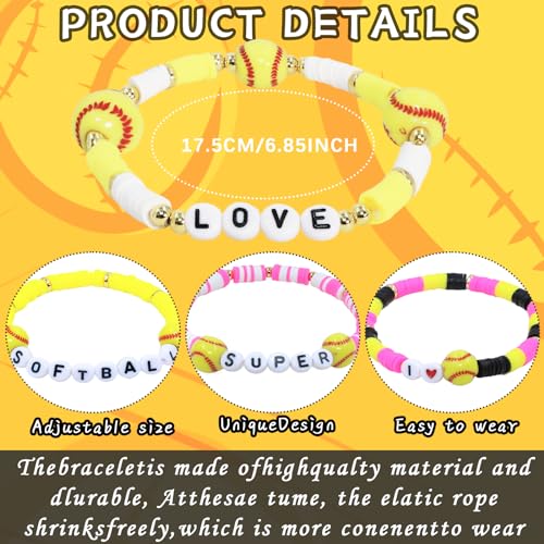 yesaior 48pcs Softball Bracelets 2026 Senior Sports Charm Player Gifts Beaded Ball Adjustable Clay Bracelets Jewelry Sports Gifts Supplies for Teen Adults (Softball) - Image 2