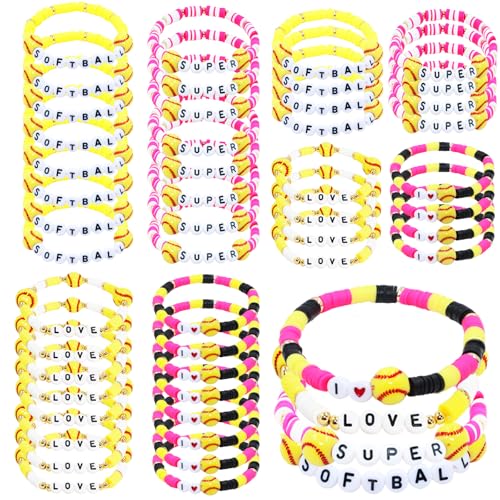 yesaior 48pcs Softball Bracelets 2026 Senior Sports Charm Player Gifts Beaded Ball Adjustable Clay Bracelets Jewelry Sports Gifts Supplies for Teen Adults (Softball) - Image 1