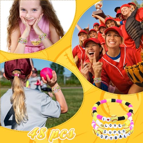 yesaior 48pcs Softball Bracelets 2026 Senior Sports Charm Player Gifts Beaded Ball Adjustable Clay Bracelets Jewelry Sports Gifts Supplies for Teen Adults (Softball) - Image 3