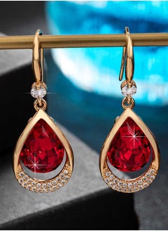 EVEVIC Austrian Crystal Halo Teardrop Hollow Drop Dangle Earrings for Women 14K Rose Gold Plated Hypoallergenic Jewelry  - Image 2