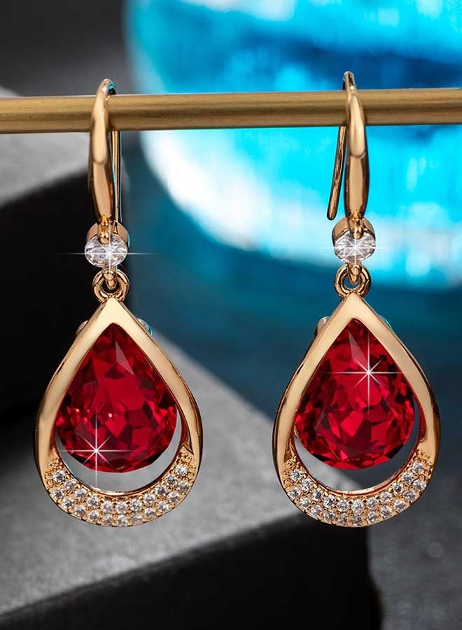 EVEVIC Austrian Crystal Halo Teardrop Hollow Drop Dangle Earrings for Women 14K Rose Gold Plated Hypoallergenic Jewelry  - Image 2