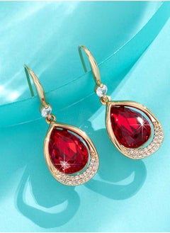 EVEVIC Austrian Crystal Halo Teardrop Hollow Drop Dangle Earrings for Women 14K Rose Gold Plated Hypoallergenic Jewelry  - Image 3