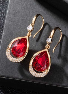 EVEVIC Austrian Crystal Halo Teardrop Hollow Drop Dangle Earrings for Women 14K Rose Gold Plated Hypoallergenic Jewelry  - Image 4