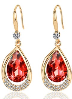 EVEVIC Austrian Crystal Halo Teardrop Hollow Drop Dangle Earrings for Women 14K Rose Gold Plated Hypoallergenic Jewelry  - Image 1