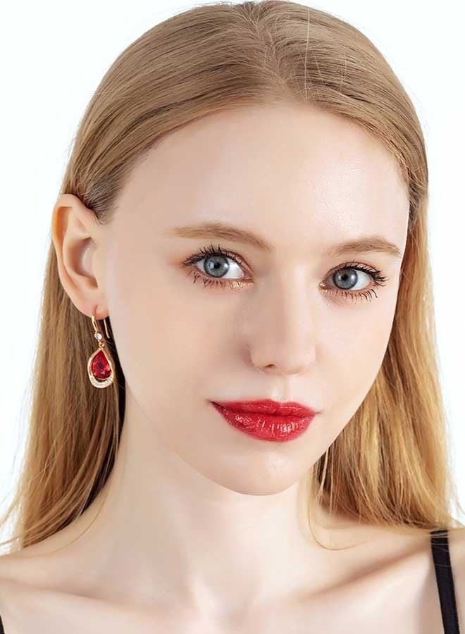 EVEVIC Austrian Crystal Halo Teardrop Hollow Drop Dangle Earrings for Women 14K Rose Gold Plated Hypoallergenic Jewelry  - Image 5