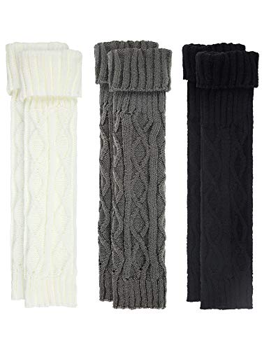 SATINIOR 3 Pairs Womens Cable Knit Leg Warmers Y2k Japanese Style Leg Warmers for 80s Party Skating Yoga DanceWhite Light Gray Black - Image 3