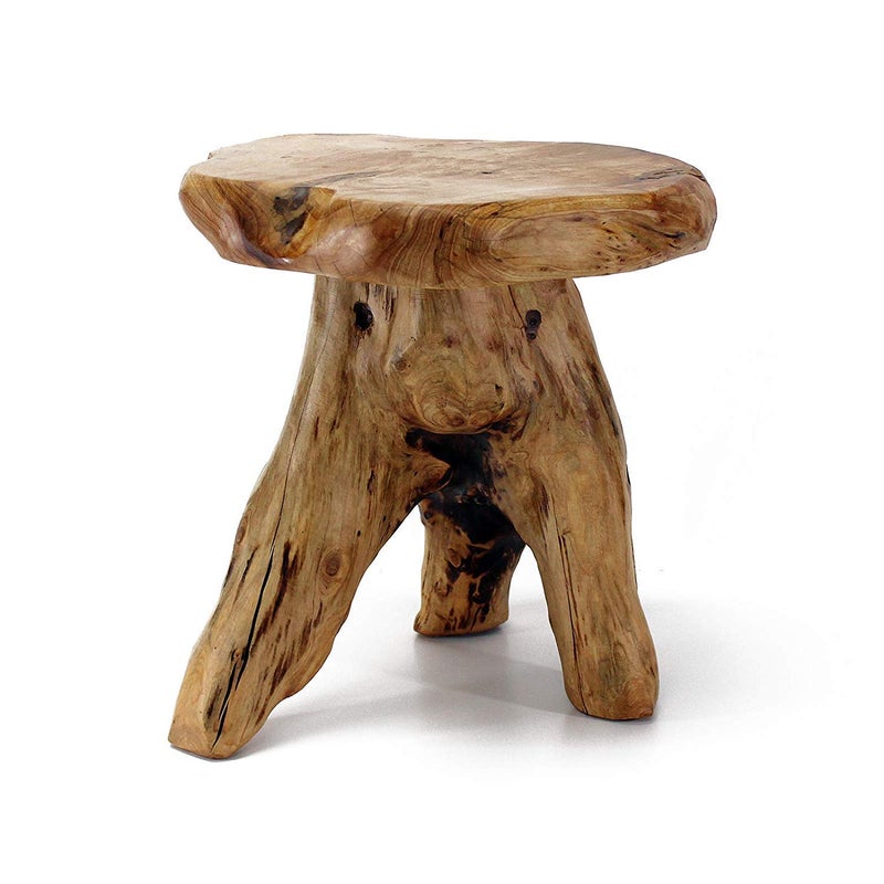 WELLAND Natural Cedar Stump Stool, 14" End Table, Live Edge Side Table, Plant Stand, Small Nightstand, Mushroom Stool for Living Room, Bedroom, Patio, Garden - Image 1