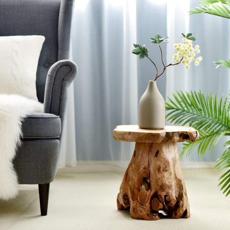 WELLAND Natural Cedar Stump Stool, 14" End Table, Live Edge Side Table, Plant Stand, Small Nightstand, Mushroom Stool for Living Room, Bedroom, Patio, Garden - Image 2