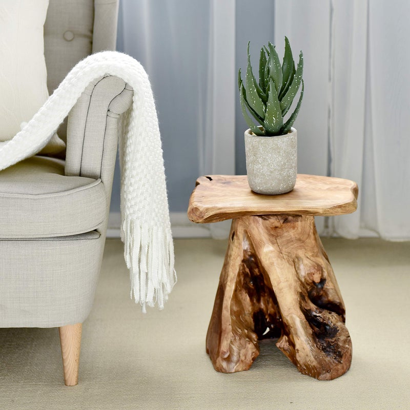 WELLAND Natural Cedar Stump Stool, 14" End Table, Live Edge Side Table, Plant Stand, Small Nightstand, Mushroom Stool for Living Room, Bedroom, Patio, Garden - Image 4