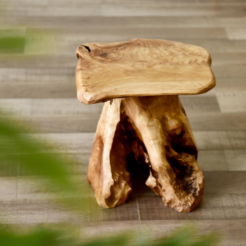 WELLAND Natural Cedar Stump Stool, 14" End Table, Live Edge Side Table, Plant Stand, Small Nightstand, Mushroom Stool for Living Room, Bedroom, Patio, Garden - Image 5